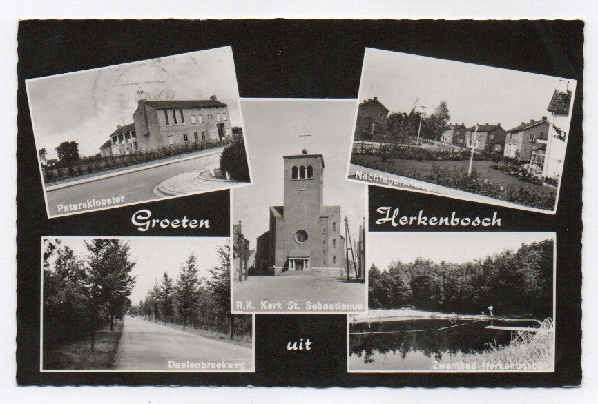 Groeten uit Herkenbosch (oa. klooster kerk zwembad) 1965, Ophalen, 1960 tot 1980, Gelopen, Limburg