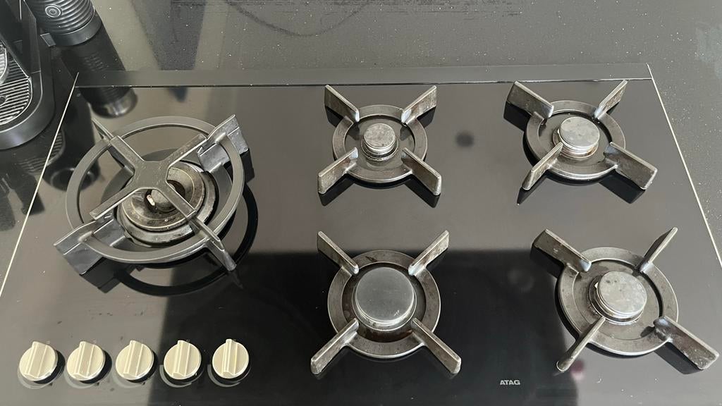 ATAG Inbouw Gaskookplaat 5-pits met Wokbrander (90 cm), Gebruikt, Minder dan 85 cm, 60 cm of meer, Ophalen of Verzenden