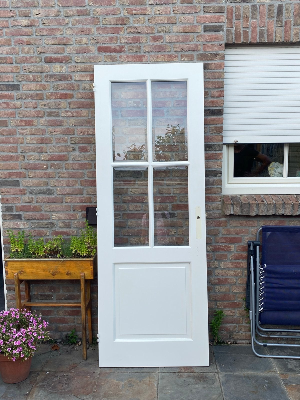 Witte Buitendeur met Glaspanelen, Doe-het-zelf en Verbouw, Deuren en Horren, Ophalen, 80 tot 100 cm, 200 tot 215 cm, Hout