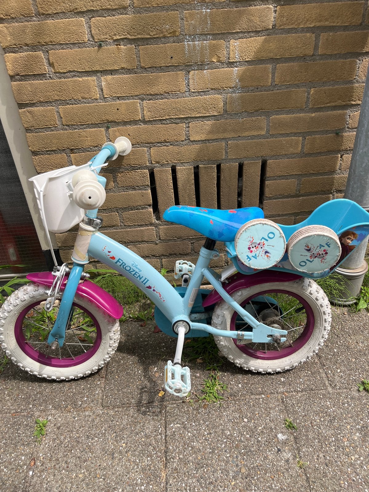 Frozen kinderfiets 12 inch met zijwieltjes, Ophalen, Terugtraprem, Zijwieltjes, Gebruikt