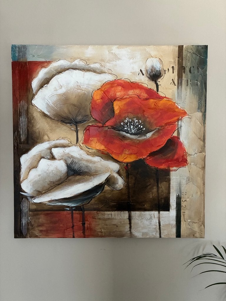 Abstract schilderij met bloemen (EuroArt), Ophalen, Handgeschilderd, Bloemen