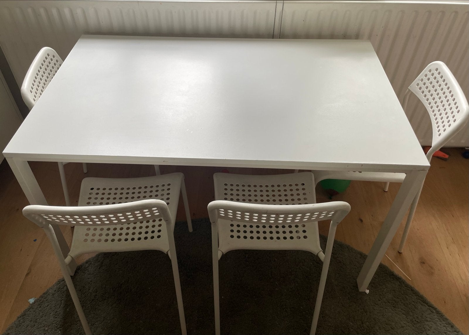 IKEA Melltorp tafel met 4 Adda stoelen, Ophalen, Gebruikt, 100 tot 150 cm, 50 tot 100 cm