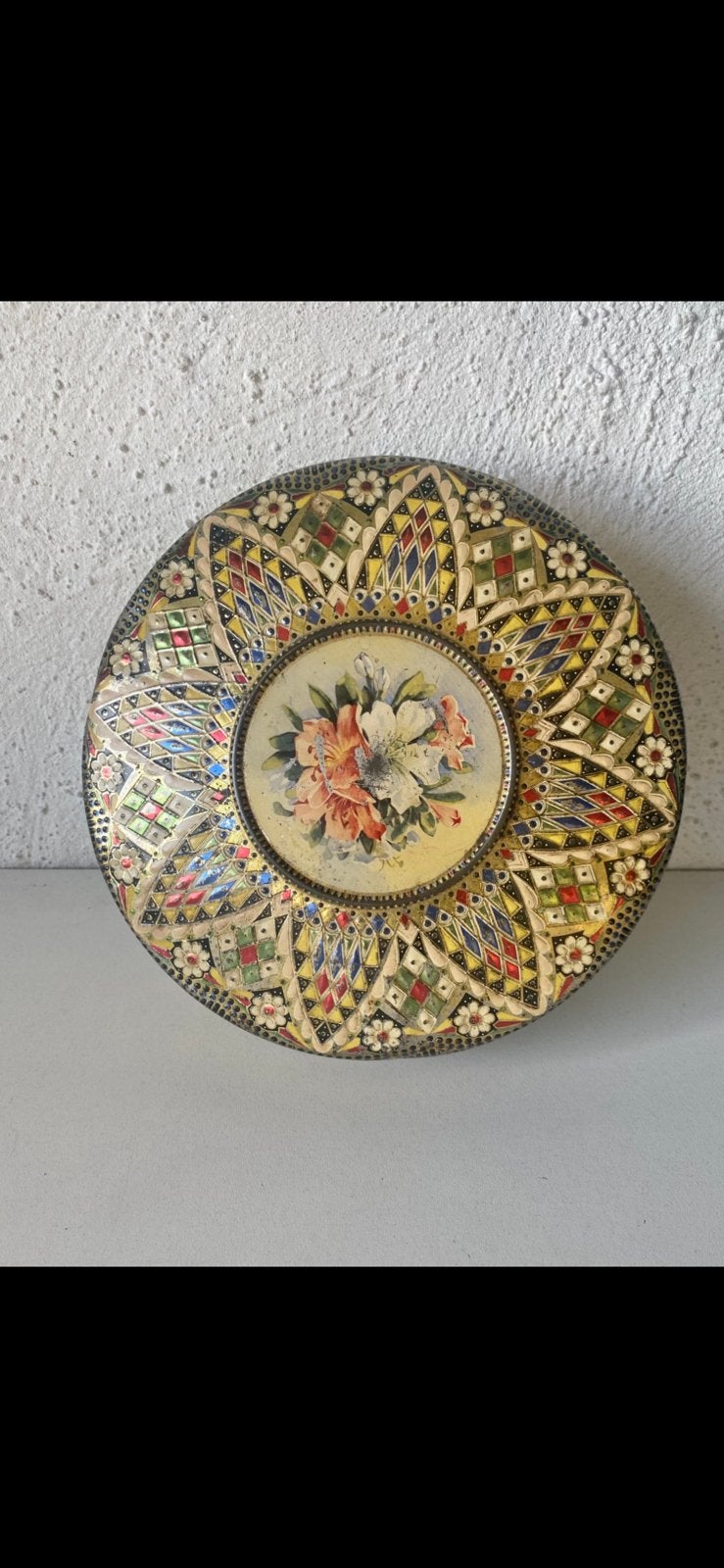 mooie VINTAGE BLIKKEN MOZAÏEK KOEKTROMMEL, Verzamelen, Ophalen of Verzenden, Gebruikt, Koek(jes), Overige merken