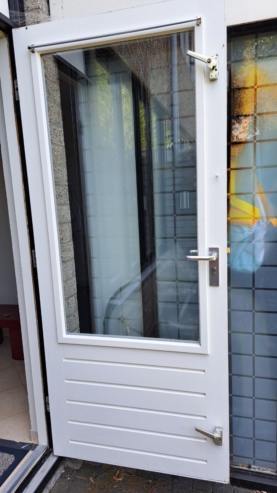 Hard houten achterdeur, 75 tot 150 cm, Gebruikt, Deurkozijn, Ophalen of Verzenden