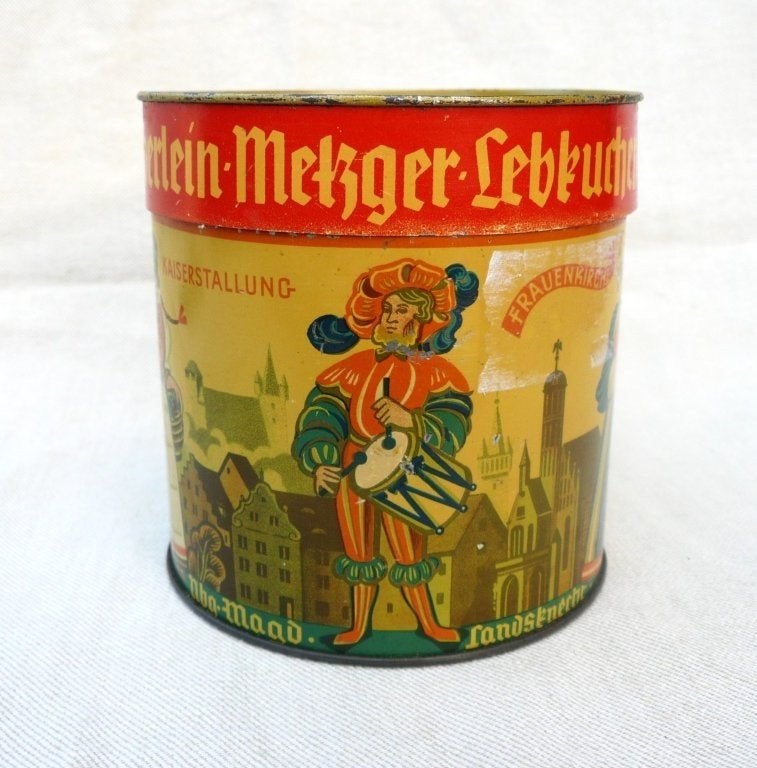 blik (leeg) Haeberlein Metzger Nürnberger Elisen Lebkuchen., Verzamelen, Blikken, Ophalen of Verzenden, Gebruikt, Koek(jes)