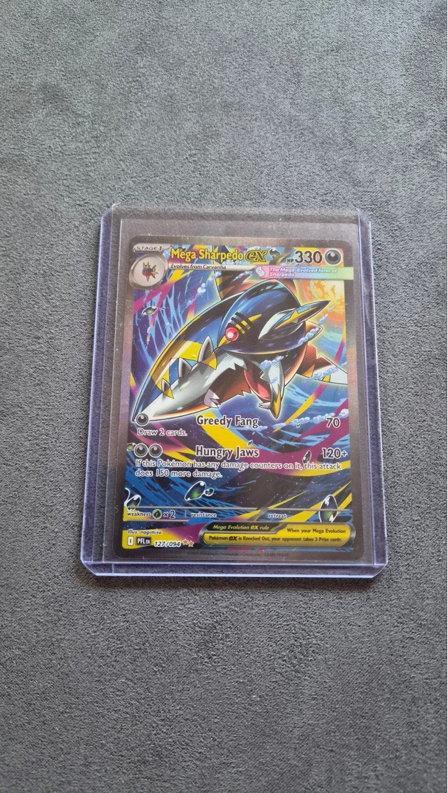 Mega Sharpedo ex #127 Phantasmal Flames, Ophalen of Verzenden, Nieuw, Losse kaart