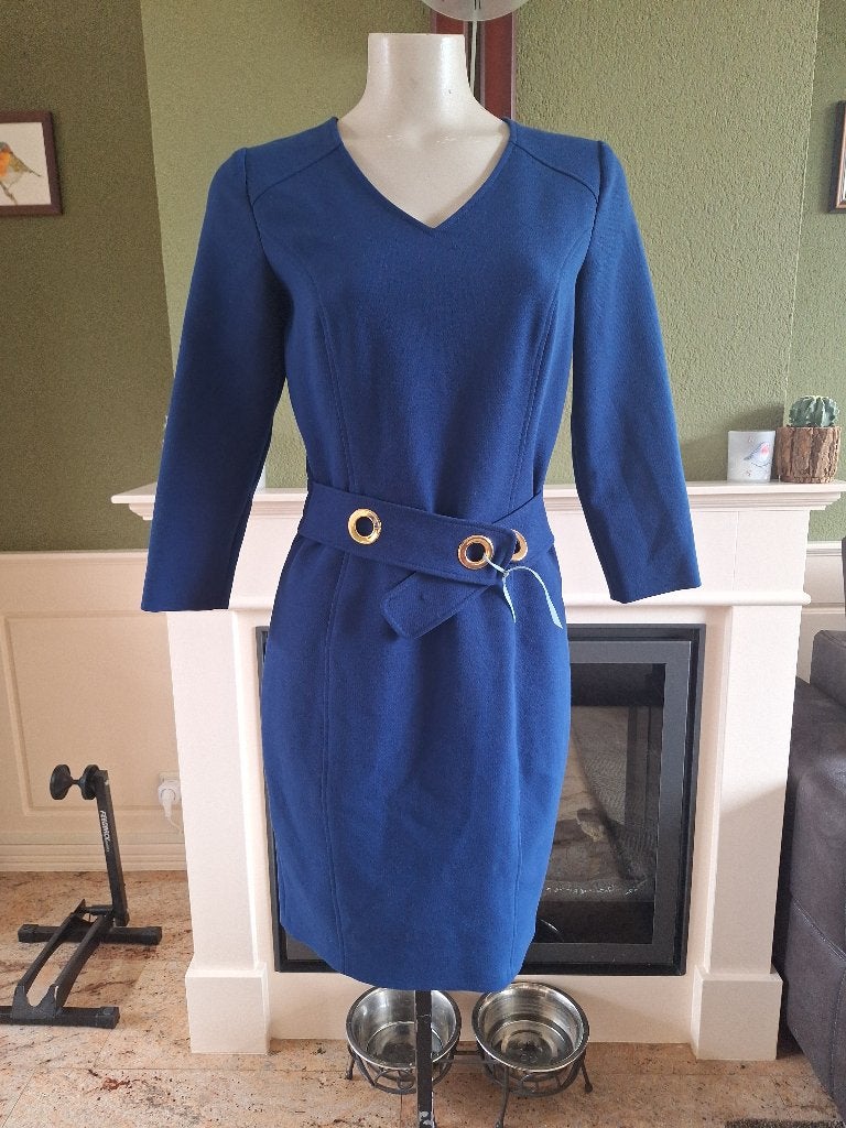 Caroline Biss kobalt blauwe winter jurk 36 S, Zo goed als nieuw, Knielengte, Maat 36 (S), Caroline Biss