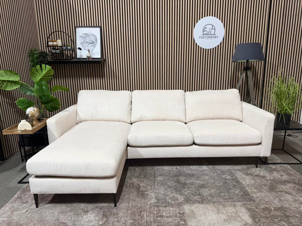 “GRATIS LEVERING” Nieuwe ribstof beige hoekbank! 245x150, Hoekbank, Ophalen of Verzenden, Ribstof, nieuw, beige, naturel, ribcord