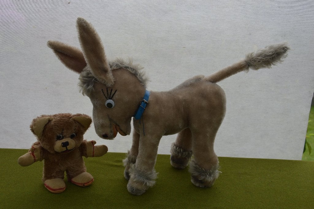 Grote oude lachende ezel/ Donkey+ Duits beertje `Drolly`1956, Ophalen of Verzenden