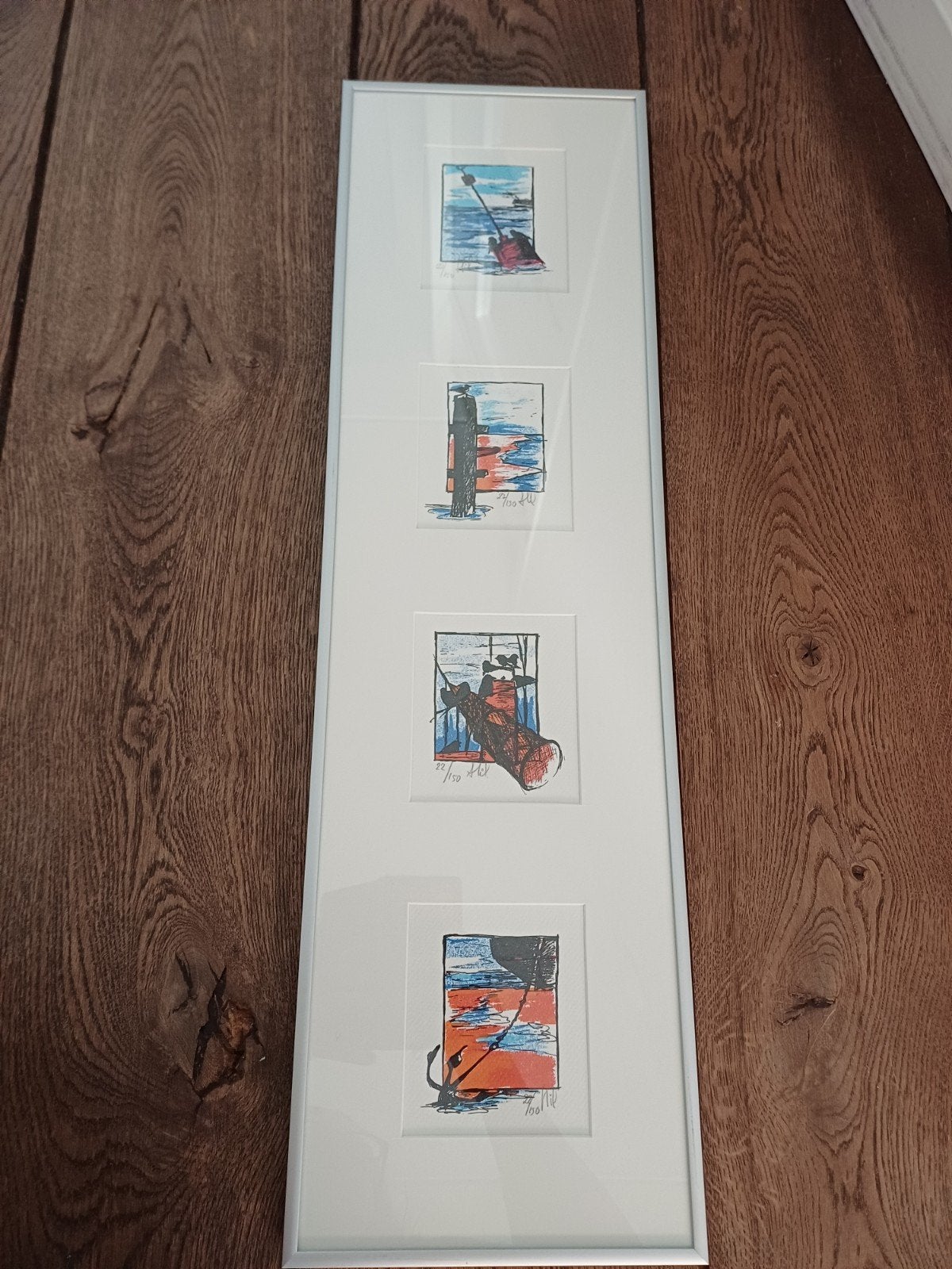 4 zeefdrukken van Hilda Kanselaar ' Het Wad', Met glas, Ophalen, Zeefdruk