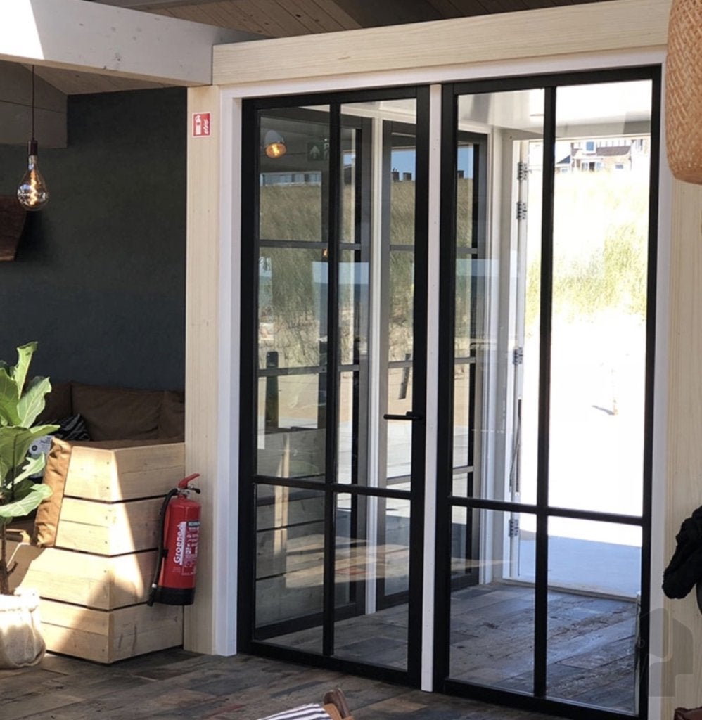Zwarte houten binnendeur steellook voorgelakt met blankglas, Niet ingevuld, 80 tot 100 cm, Binnendeur, Niet ingevuld