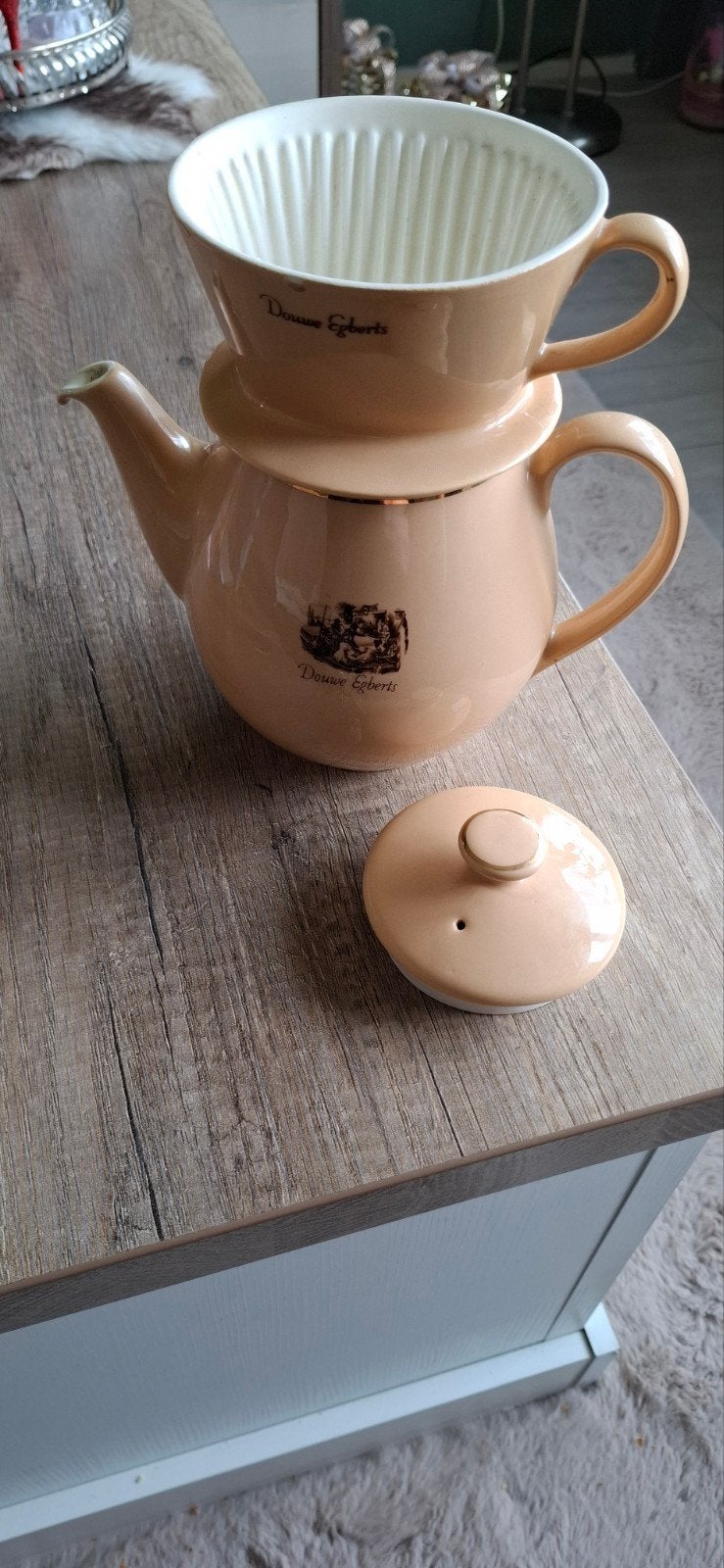 Vintage Douwe Egberts Koffiepot met Filter en Deksel, Ophalen of Verzenden