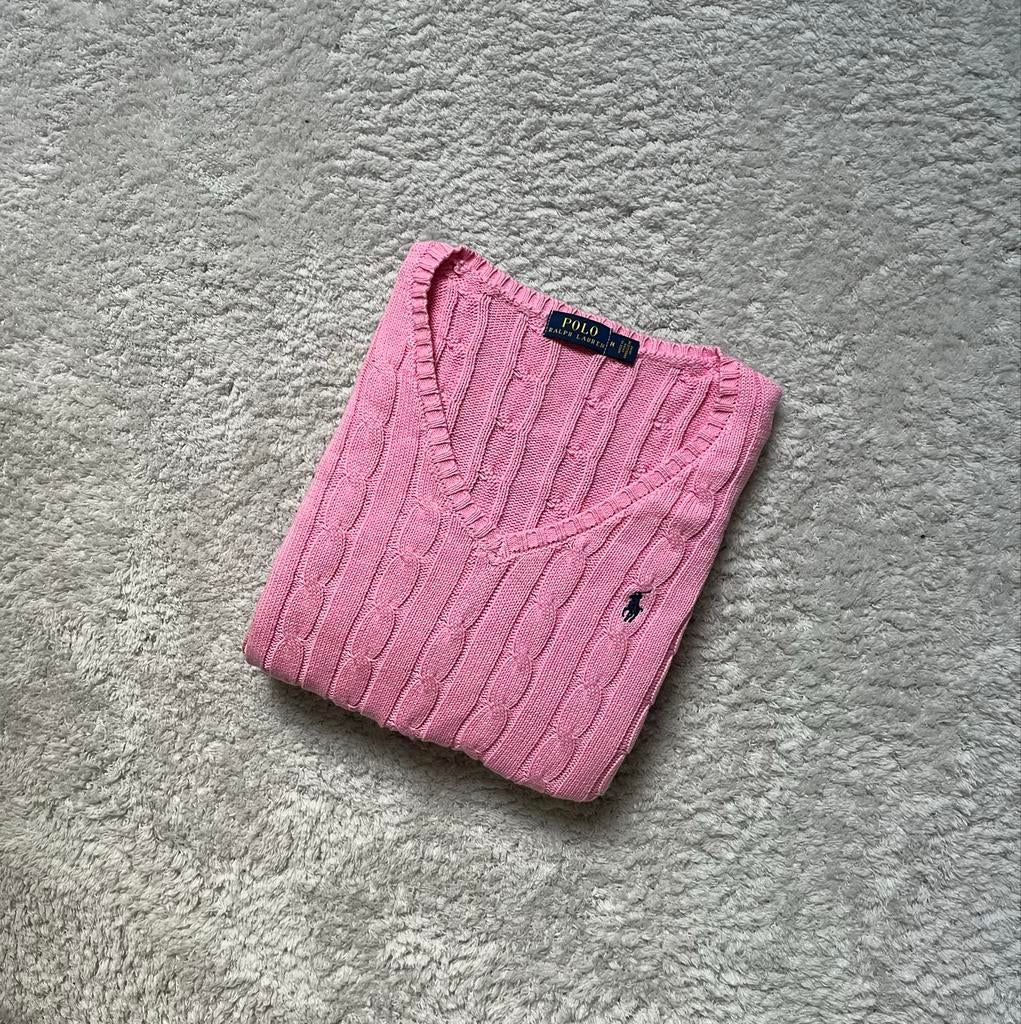 Authentieke Ralph Lauren kabeltrui - Roze - Maat M, Ophalen of Verzenden, Gedragen, Maat 38/40 (M), Roze
