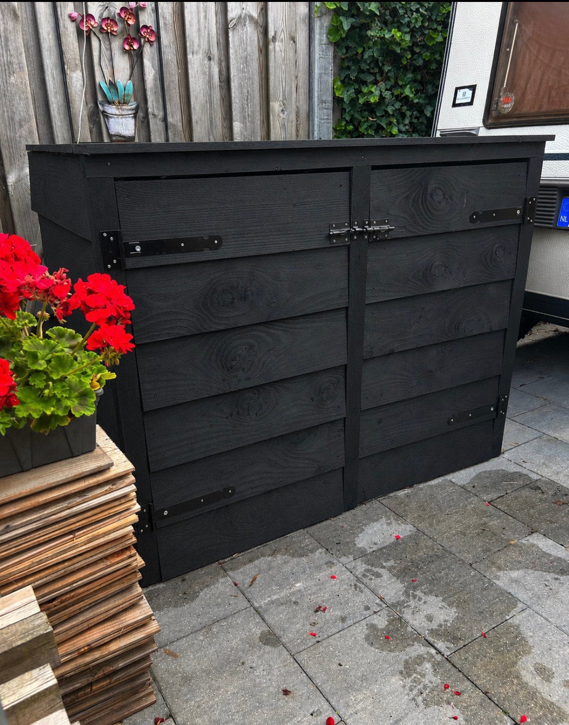 Zwarte houten containerberging voor 2, containerombouw, Ophalen of Verzenden, Nieuw, Hout, Containerberging