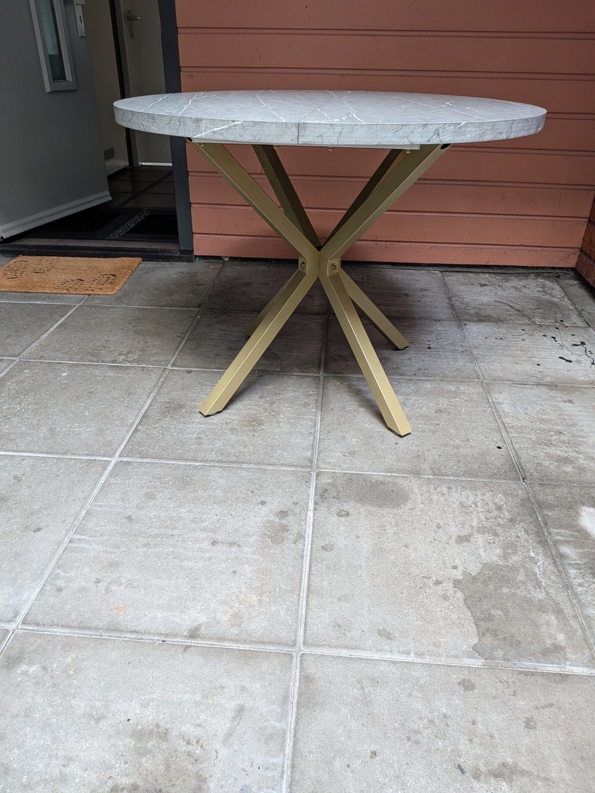 Ronde eettafel met marmerlook blad en gouden onderstel, Ophalen, 50 tot 100 cm, Modern, Luxe, Elegant, Rond