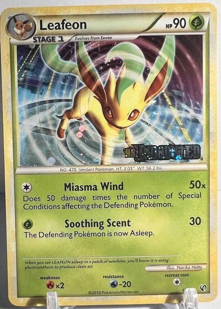 Pokemon hs undaunted holo leafeon prerelease, Ophalen of Verzenden, Zo goed als nieuw, Losse kaart, Foil