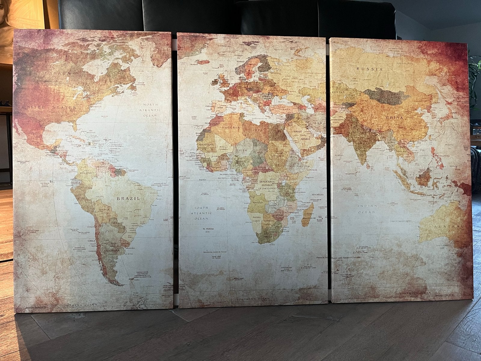 Drieluik Canvas Wereldkaart - Vintage Stijl 153x90, Ophalen, Gebruikt, 125 cm of meer, Print