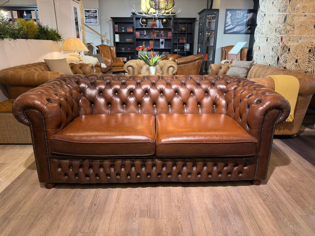 Engelse Vintage Salvale chesterfield 3-Zits bank bruin, Ophalen of Verzenden