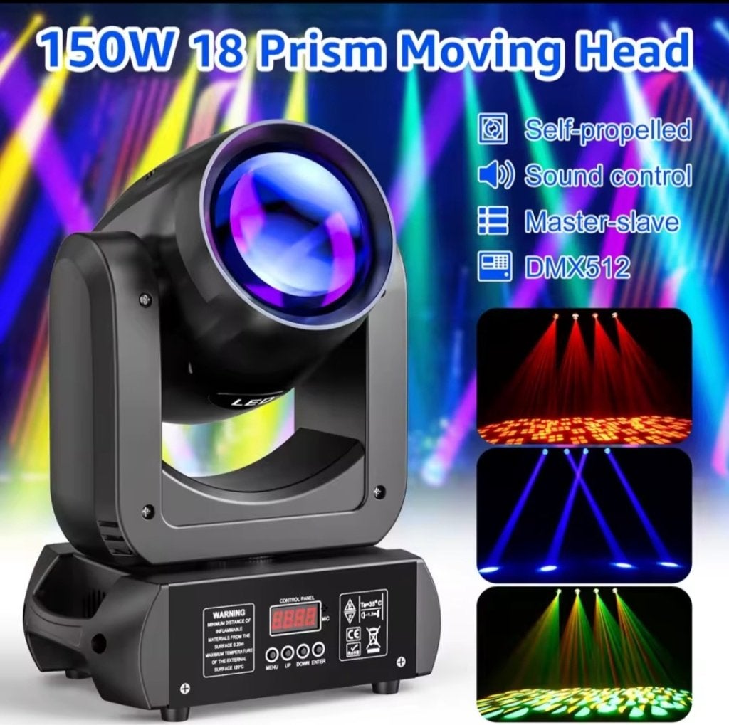 150 Watt LED DMX Movinghead met draaiend 18 prisma effect, Ophalen, Nieuw, Licht, Geluidgestuurd