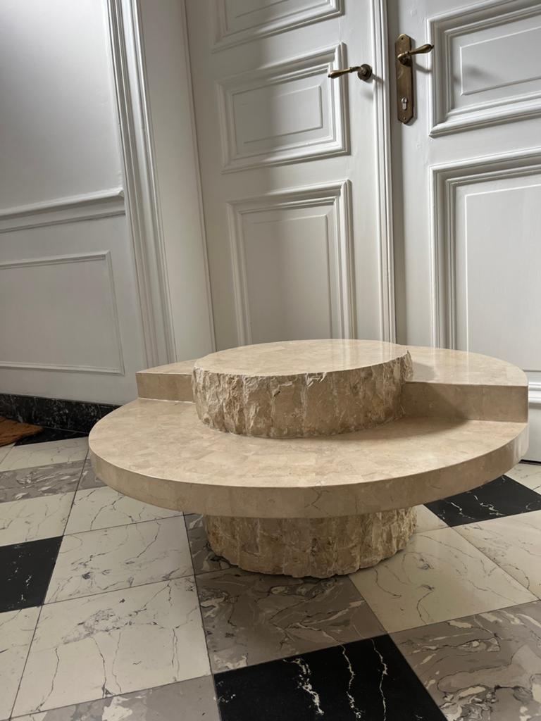 Vintage Mactan stenen salontafel 1980, 50 tot 100 cm, Rond, Ophalen of Verzenden, Zo goed als nieuw