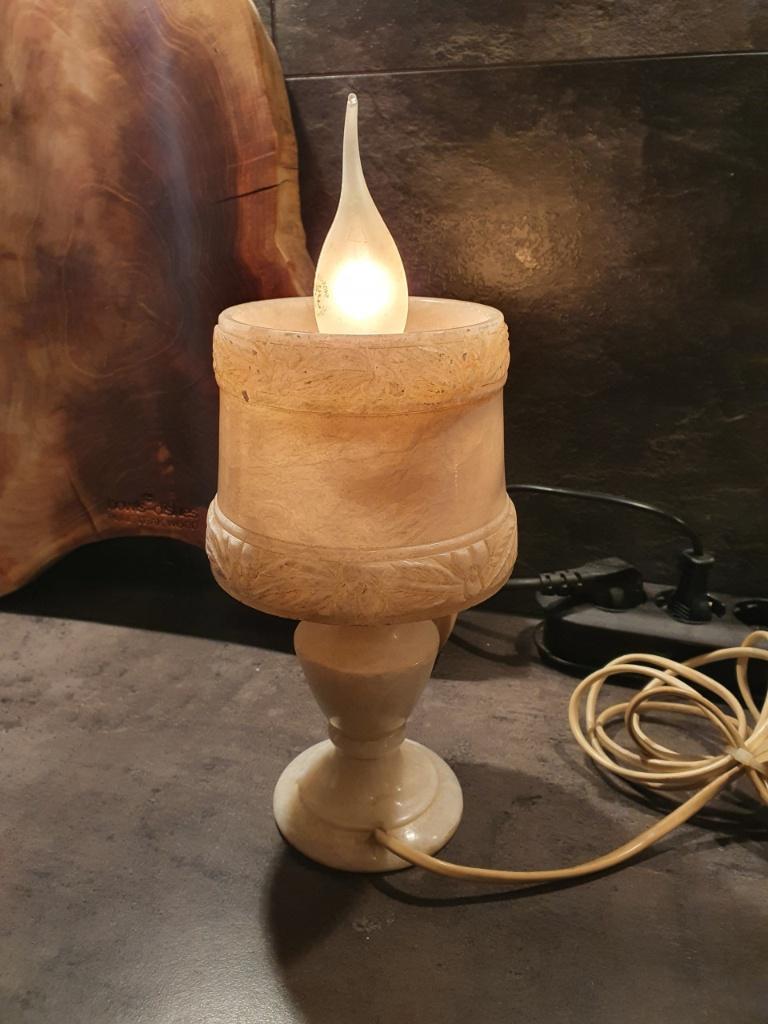 Prachtige antieke leuke onyx tafellamp in heel mooie sta, Ophalen of Verzenden