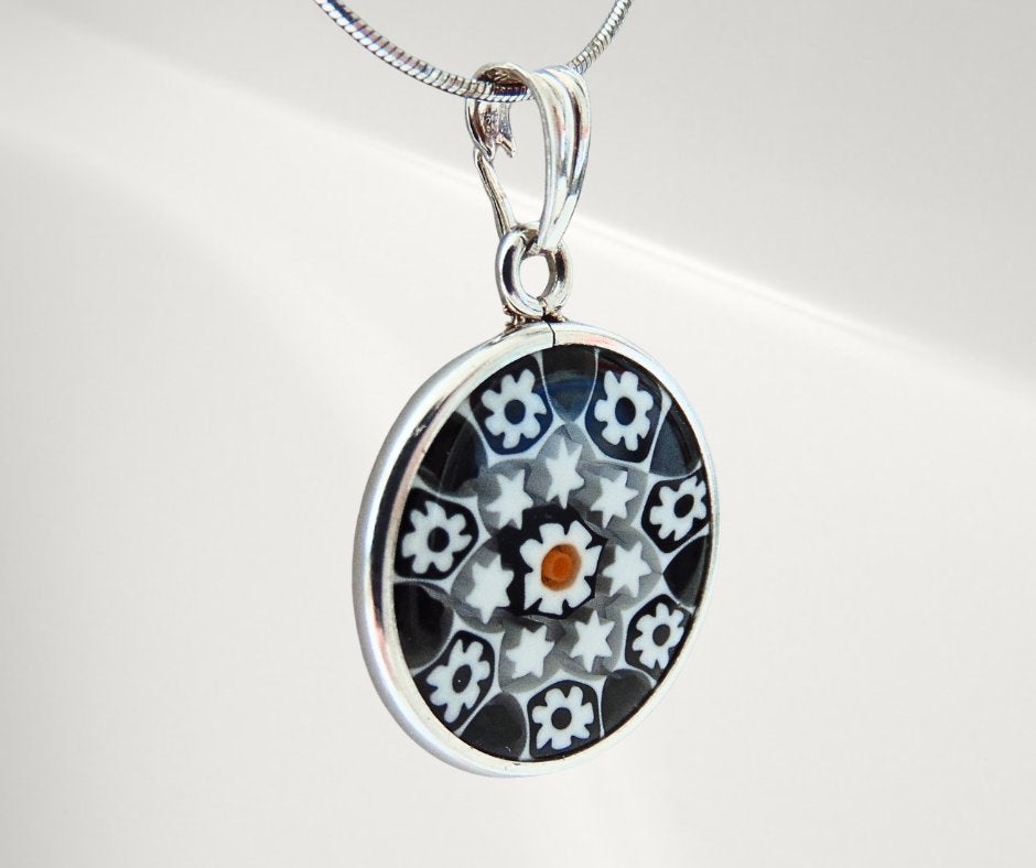 Vrolijke zilveren MURANO Millefiori glas hanger/ketting!, Verzenden, Met hanger, Zo goed als nieuw, X