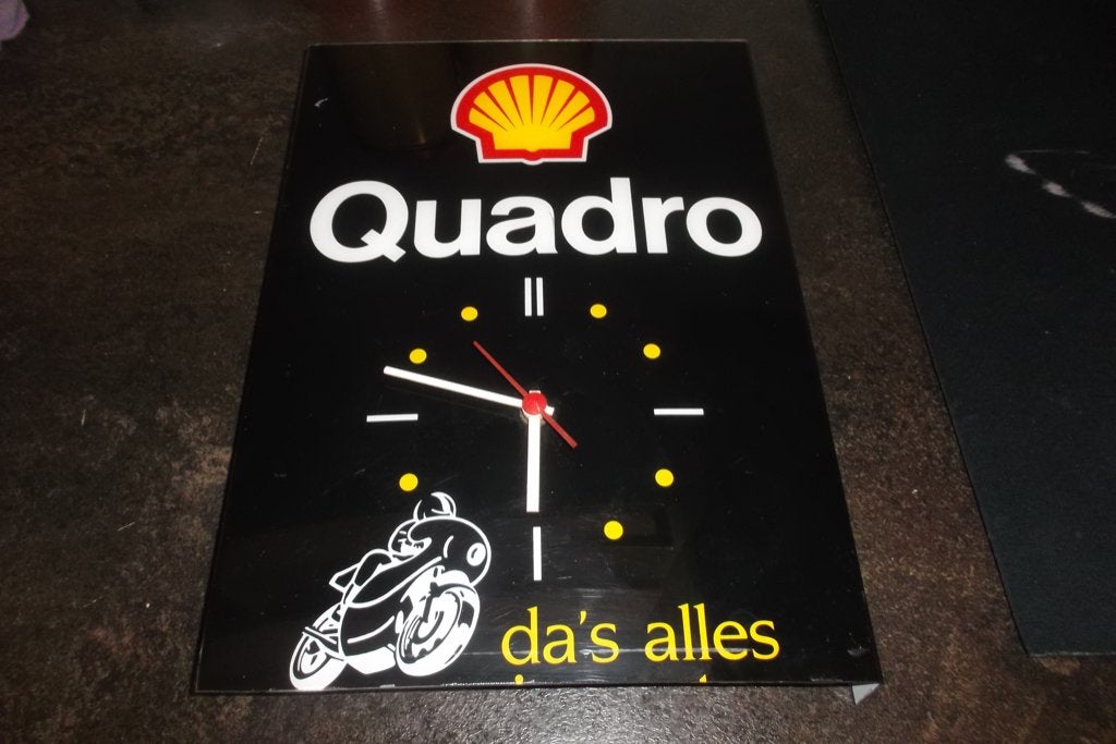 oude  p.v.c. . rekl. klok Quadro Shell, Verzamelen, Merken en Reclamevoorwerpen, Ophalen of Verzenden, Gebruikt, Gebruiksvoorwerp