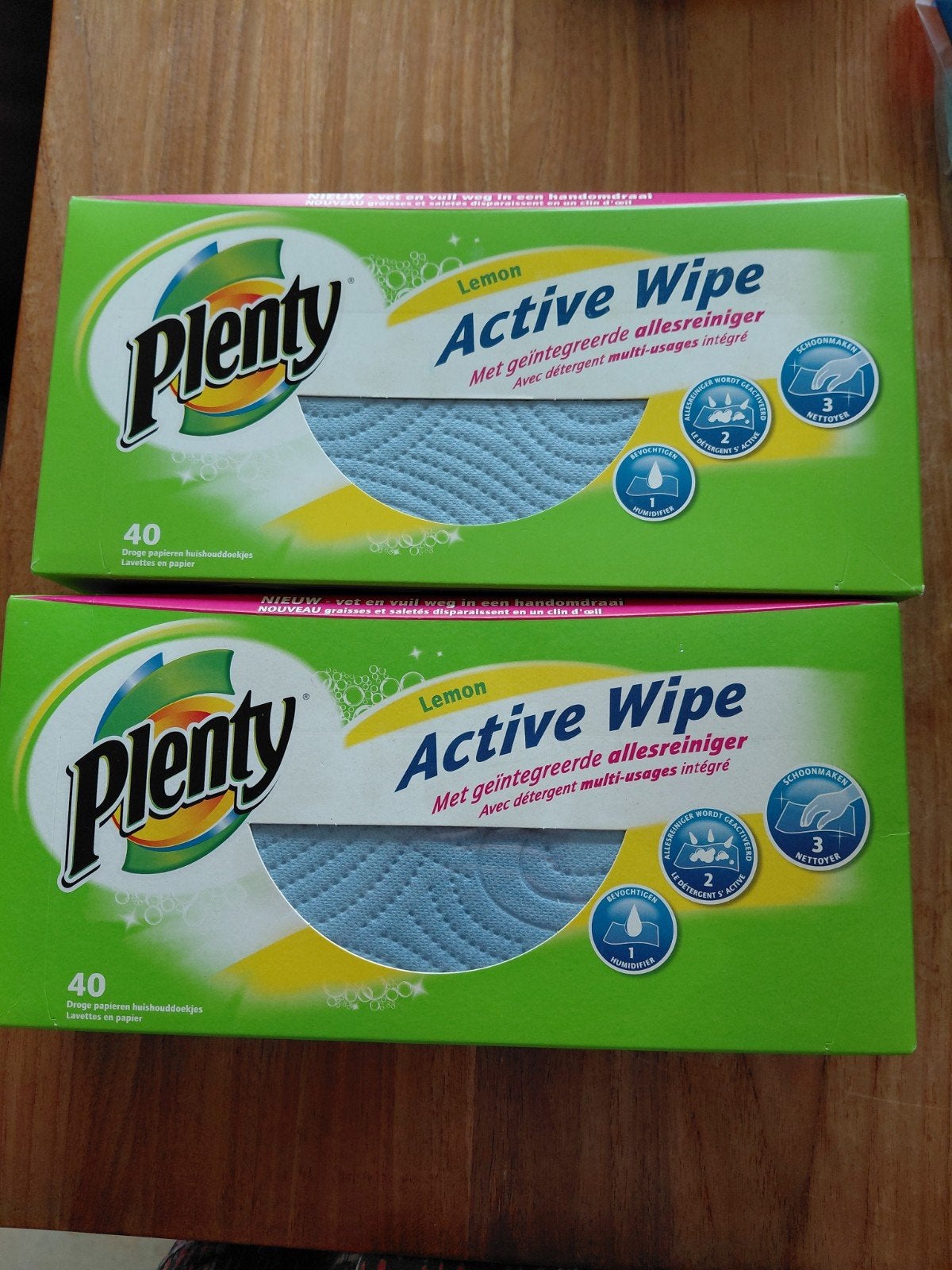 Plenty Active Wipe Citroen Doekjes (2x40 stuks, Ophalen of Verzenden, Schoonmaakmiddel