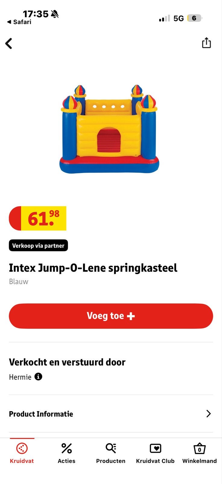 Intex Jump-O-Lene springkasteel - Binnen & Buiten, Ophalen, Zo goed als nieuw