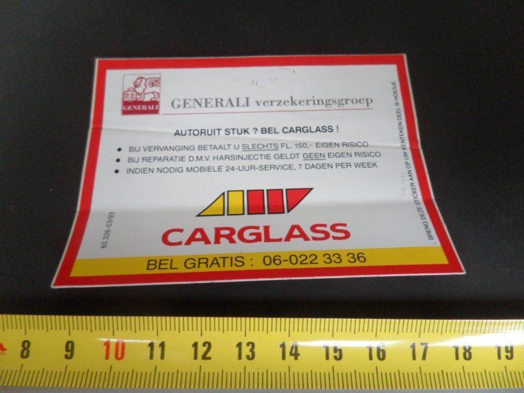 sticker CARGLASS GENERALI verzekeringsgroep, Verzamelen, Stickers, Ophalen, Zo goed als nieuw