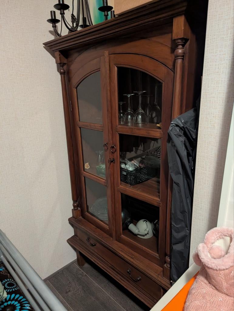 Antieke handgemaakte houten vitrinekast, Antiek en Kunst, Ophalen