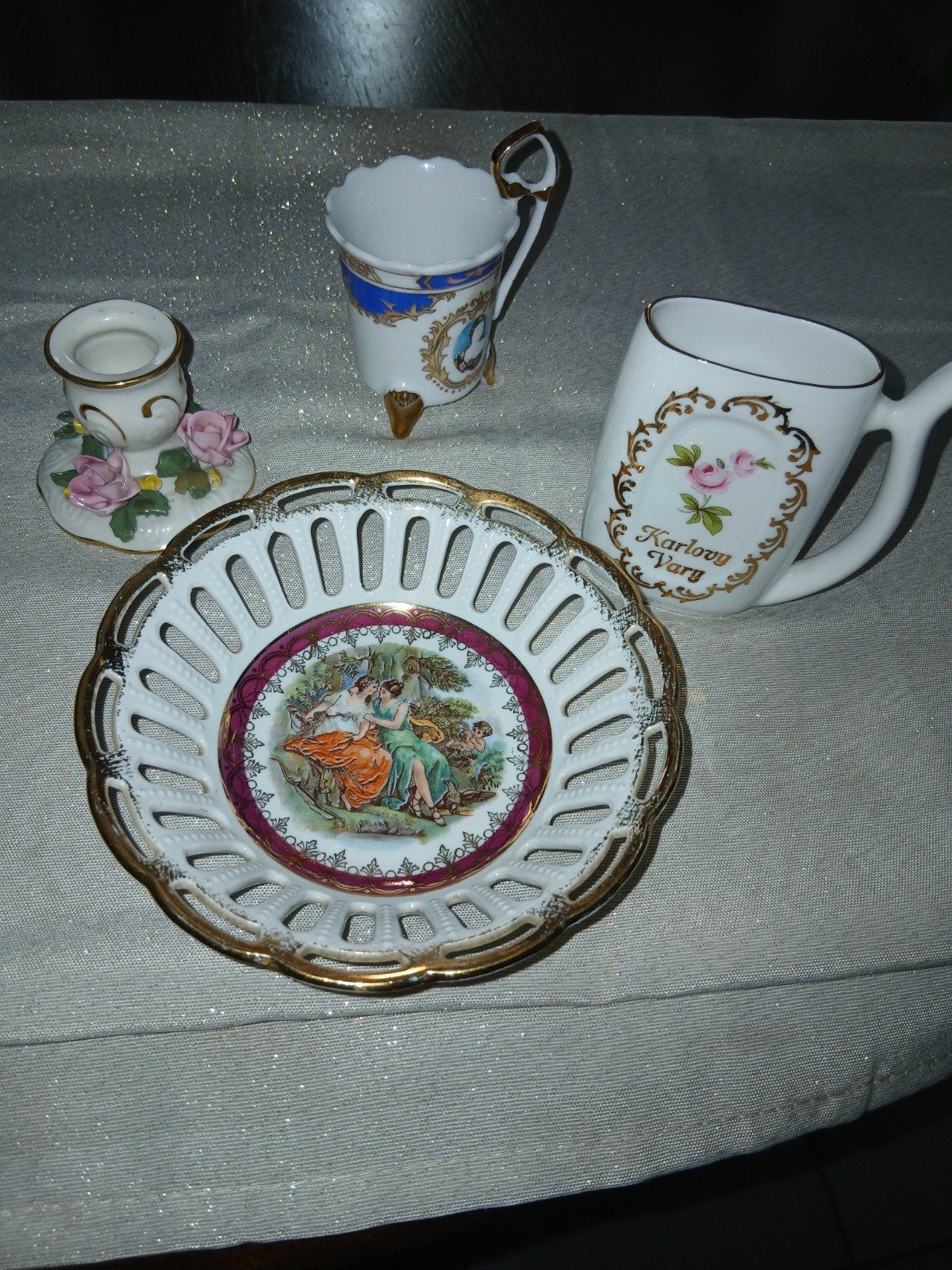 Antieke porseleinen decoratieset, Ophalen of Verzenden