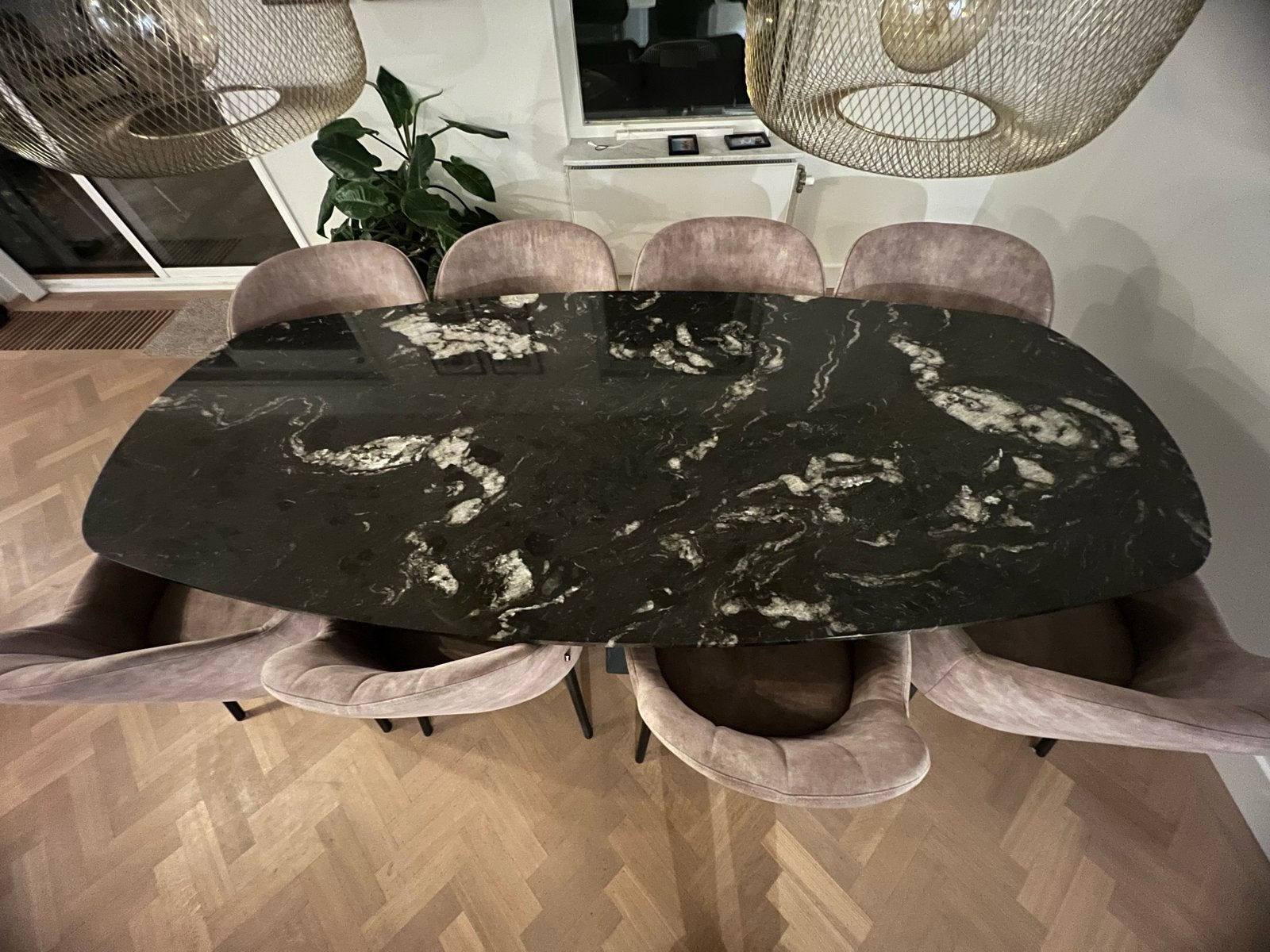 Deens Ovale Marmeren Eettafel 240x105cm - Kruispoot, Huis en Inrichting, Tafels | Eettafels, Ophalen, Overige materialen, 100 tot 150 cm