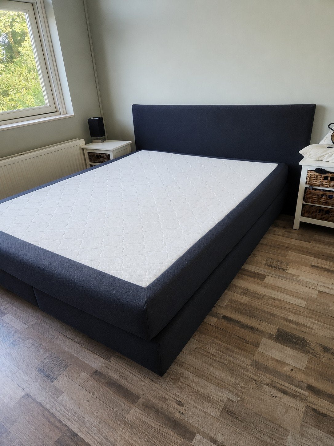 gebruikt tweepersoons boxspring zonder matras, Ophalen, Gebruikt, Blauw, Tweepersoons