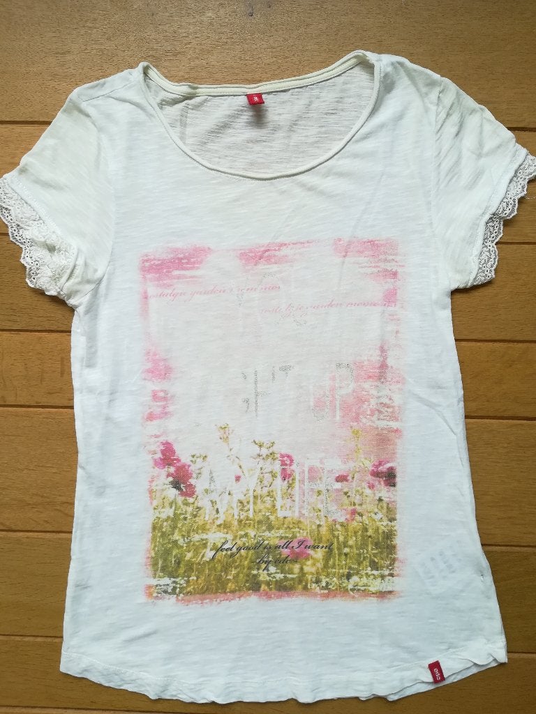 EDC by ESPRIT t- shirt wit met pastel print maat L, Maat 38/40 (M), Wit, Ophalen of Verzenden, Zo goed als nieuw