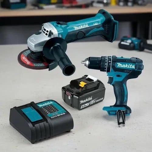 MAKITA 18V SLIJPER + 5.0Ah ACCU SCHROEF- KLOPBOOR COMBI SET, Makita, Haakse handslijpmachine, Nieuw, Ophalen of Verzenden
