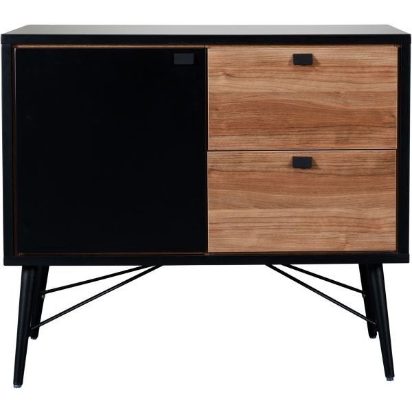 TWF Retro commode - Zwart met hout accenten, 1 of 2 laden, Retro, Modern, 50 tot 100 cm, Zo goed als nieuw