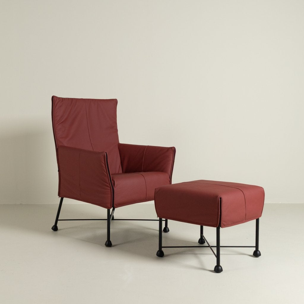Montis Charly Fauteuil Rood Leer - Zwart (Op Doppen) + Hocke, Niet ingevuld, Zo goed als nieuw, Niet ingevuld, Niet ingevuld