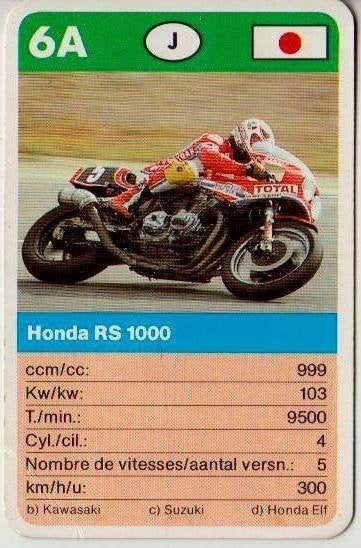 Kw1100 motorkaartje 6a honda rs 1000, Verzamelen, Ophalen of Verzenden, Zo goed als nieuw, Motoren