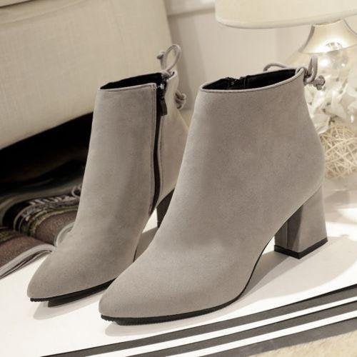 Grijze suede enkel laarzen hakken met rits dames vrouwen, Verzenden, Nieuw, Grijs, Lage of Enkellaarzen