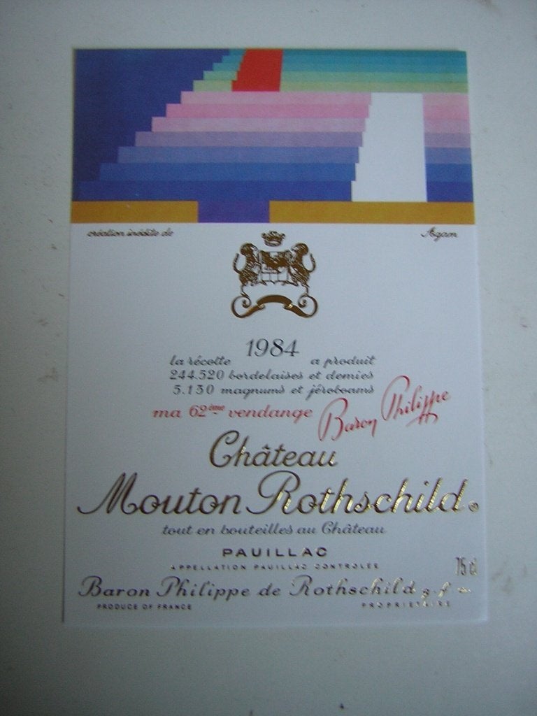 Origineel Chateau Mouton Rothschild Wijn Etiket 1984, Frankrijk, Nieuw, Ophalen of Verzenden, Rode wijn