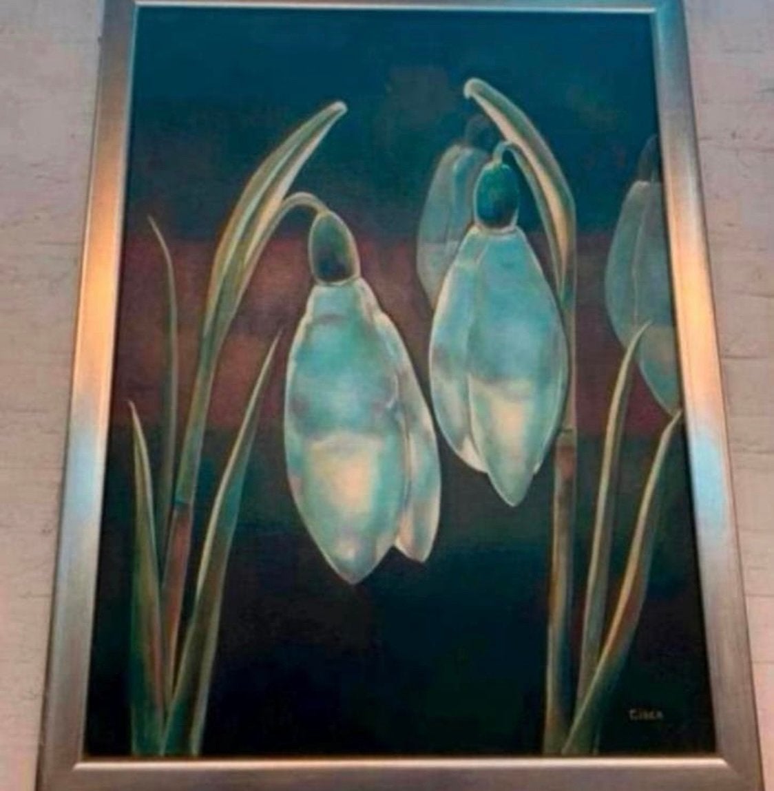 Schilderij kunstenares Cisca voorstelling sneeuwklokjes op, Antiek en Kunst, Ophalen of Verzenden