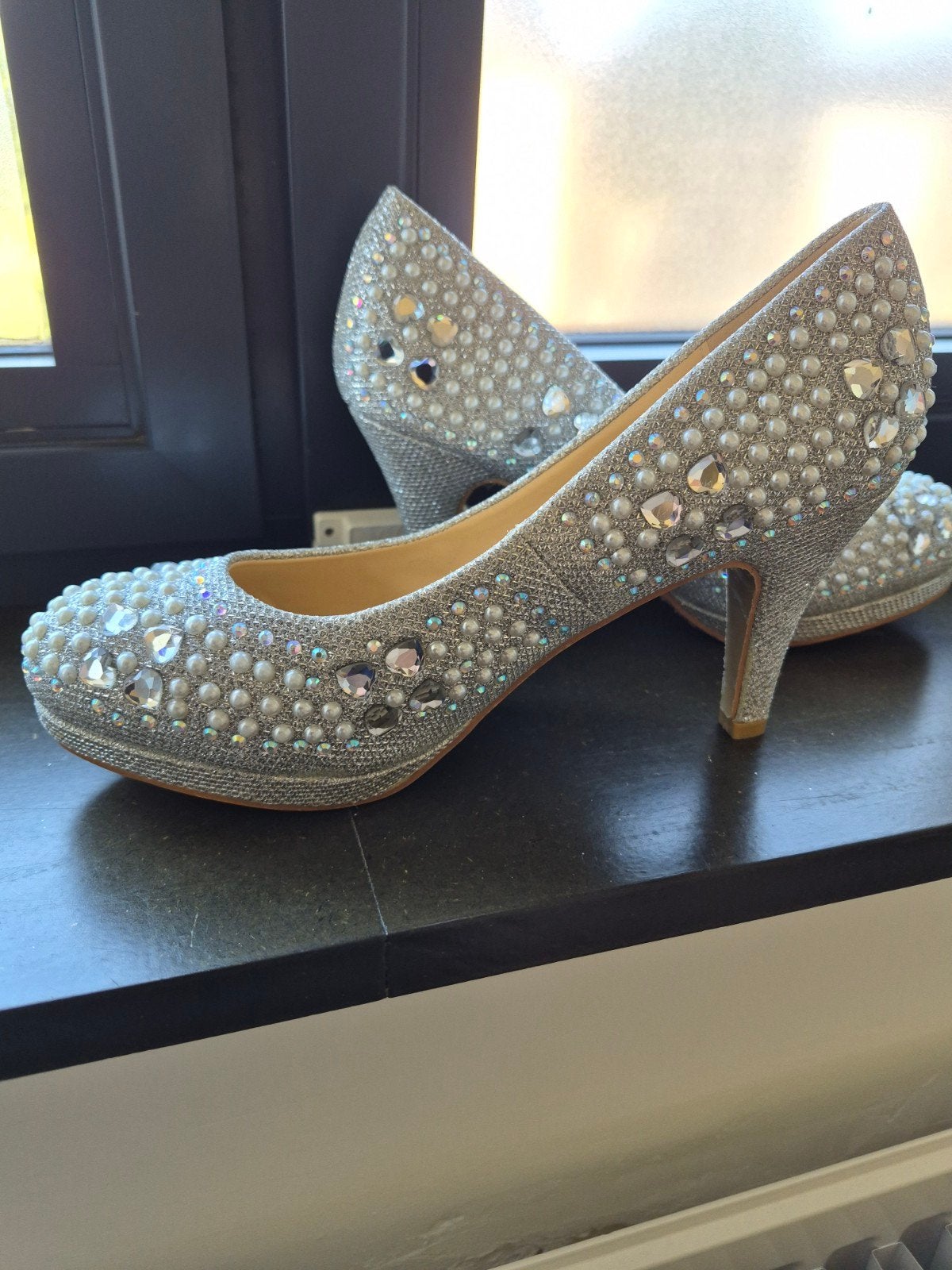 Nieuw! Schoenen met hoge hakken - Zilver met parels, glitter, Overige kleuren, Verzenden, Nieuw, Schoenen met hoge hakken