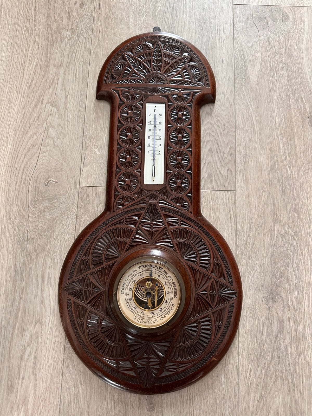 Antieke Barometer/Thermometer C. Janssen Amsterdam 1928, Ophalen, Gebruikt, Barometer
