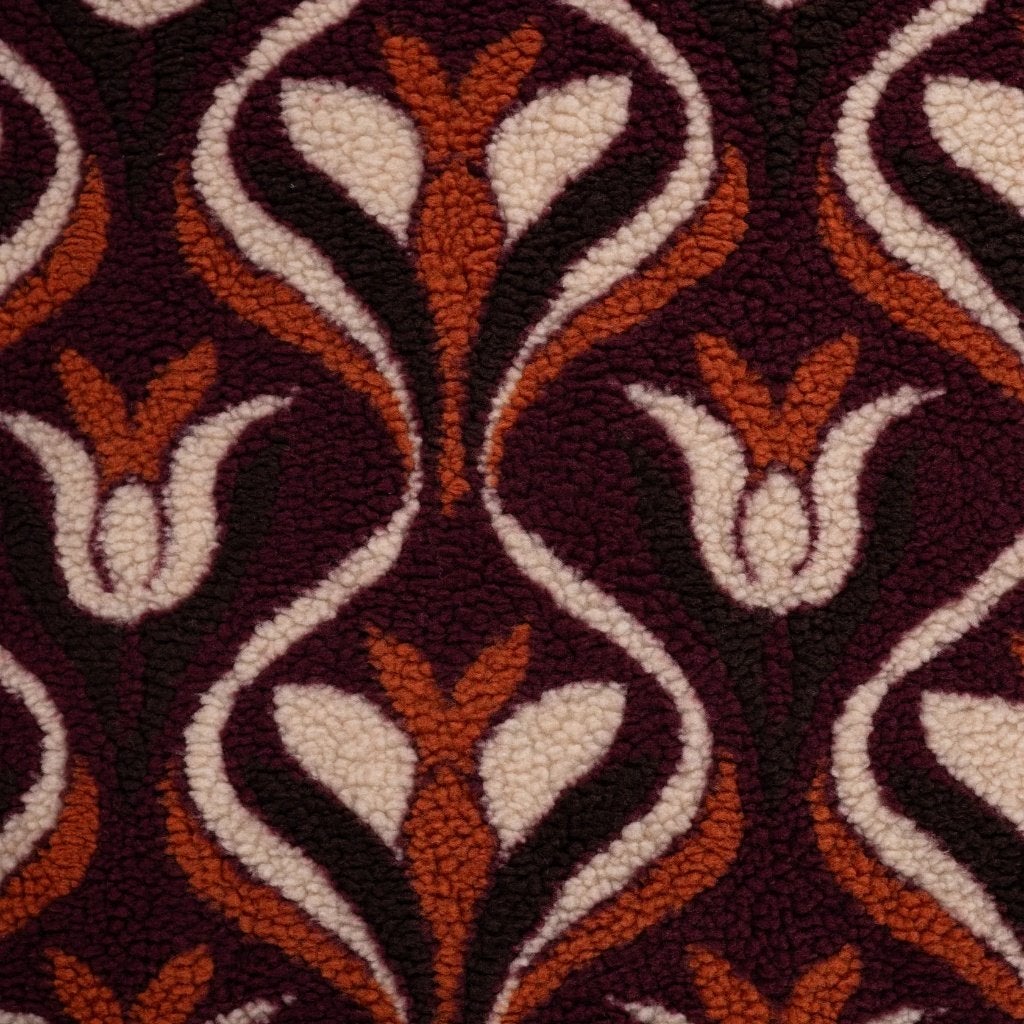 Bourgondische Teddy Fleece Stof met Retro Patroon, 120 cm of meer, Polyester, Meerkleurig, Verzenden