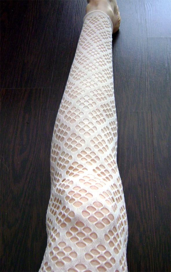 creme fishnet panty tights goth lolita steampunk victoriaans, Legging, Maat 36/38 (S), Verzenden, Beige