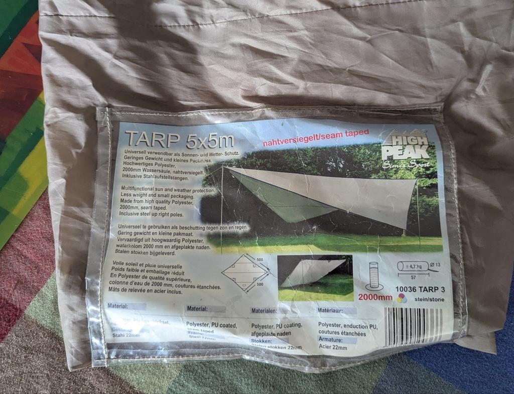 High Peak Tarp 5x5m - Multifunctioneel Zeil gebruikt, Ophalen, Nieuw