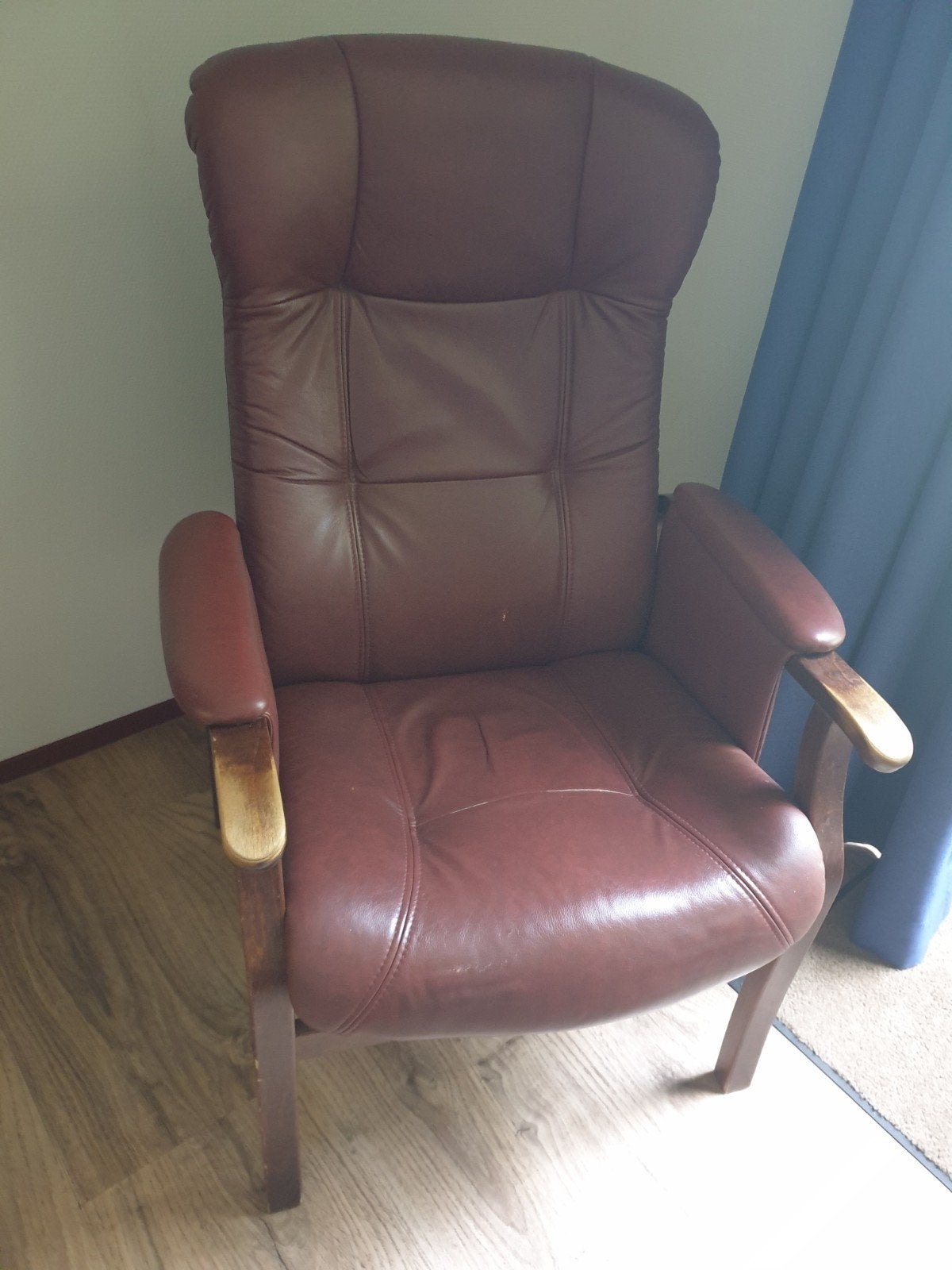 Vintage Leren Fauteuil - Verstelbare Rugleuning, Ophalen, Gebruikt, Hout