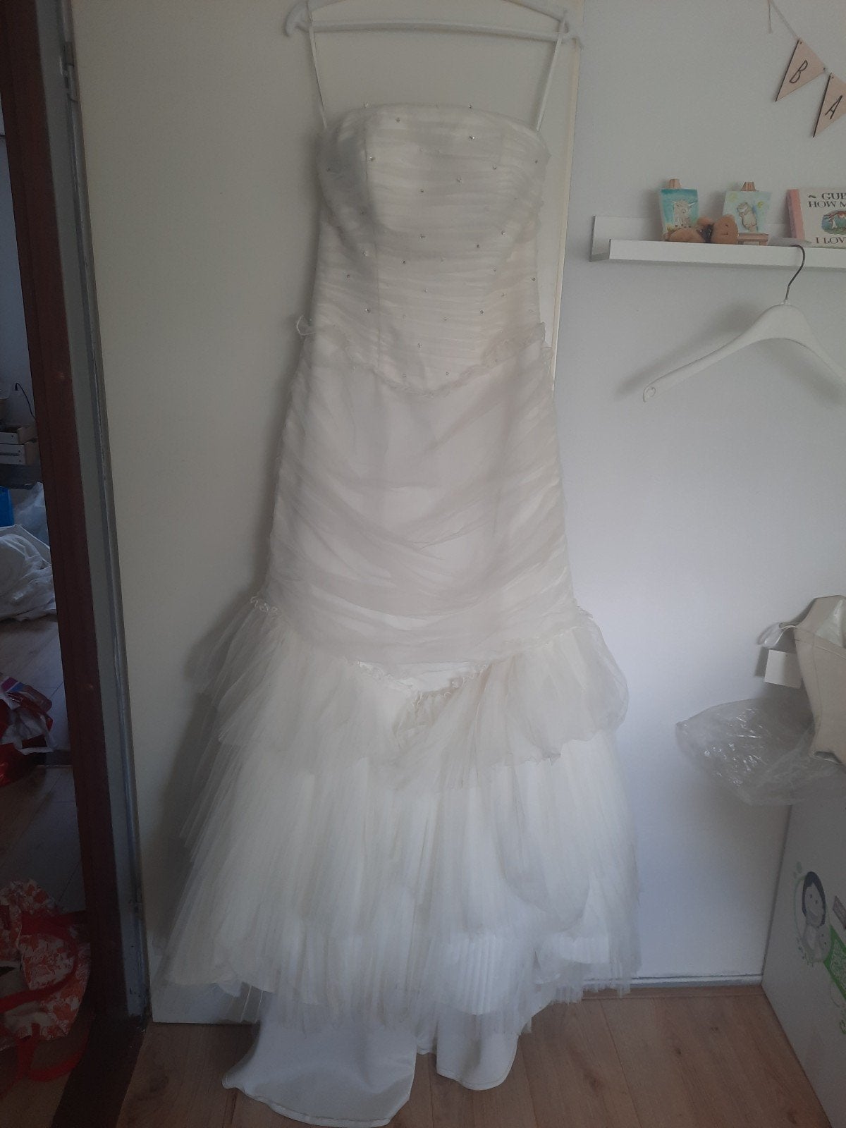 Prachtige strapless trouwjurk Maat 38 - Zeemeermin stijl, Ophalen of Verzenden, Zo goed als nieuw, Wit, Trouwjurk