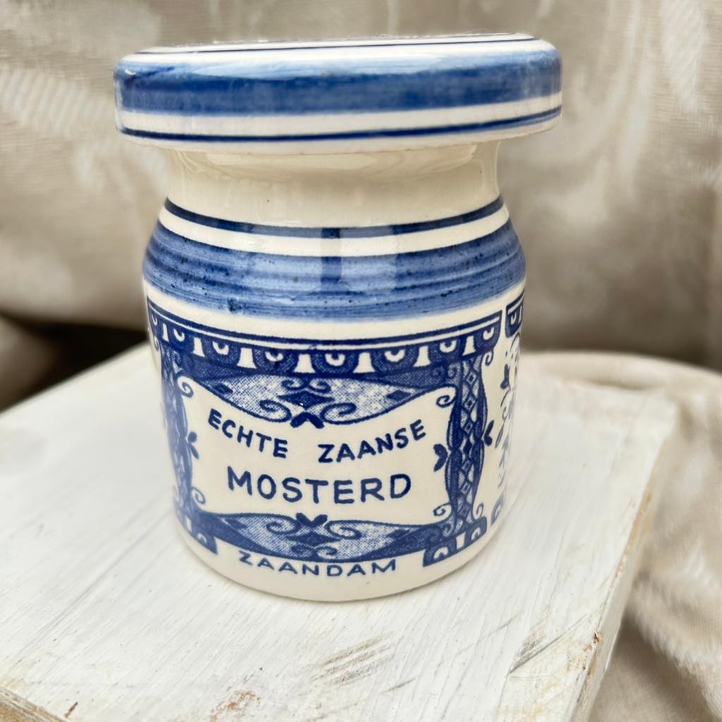 Handgeschilderd Delfts Blauw “echte Zaanse Mosterd” potje, Antiek en Kunst, Ophalen of Verzenden